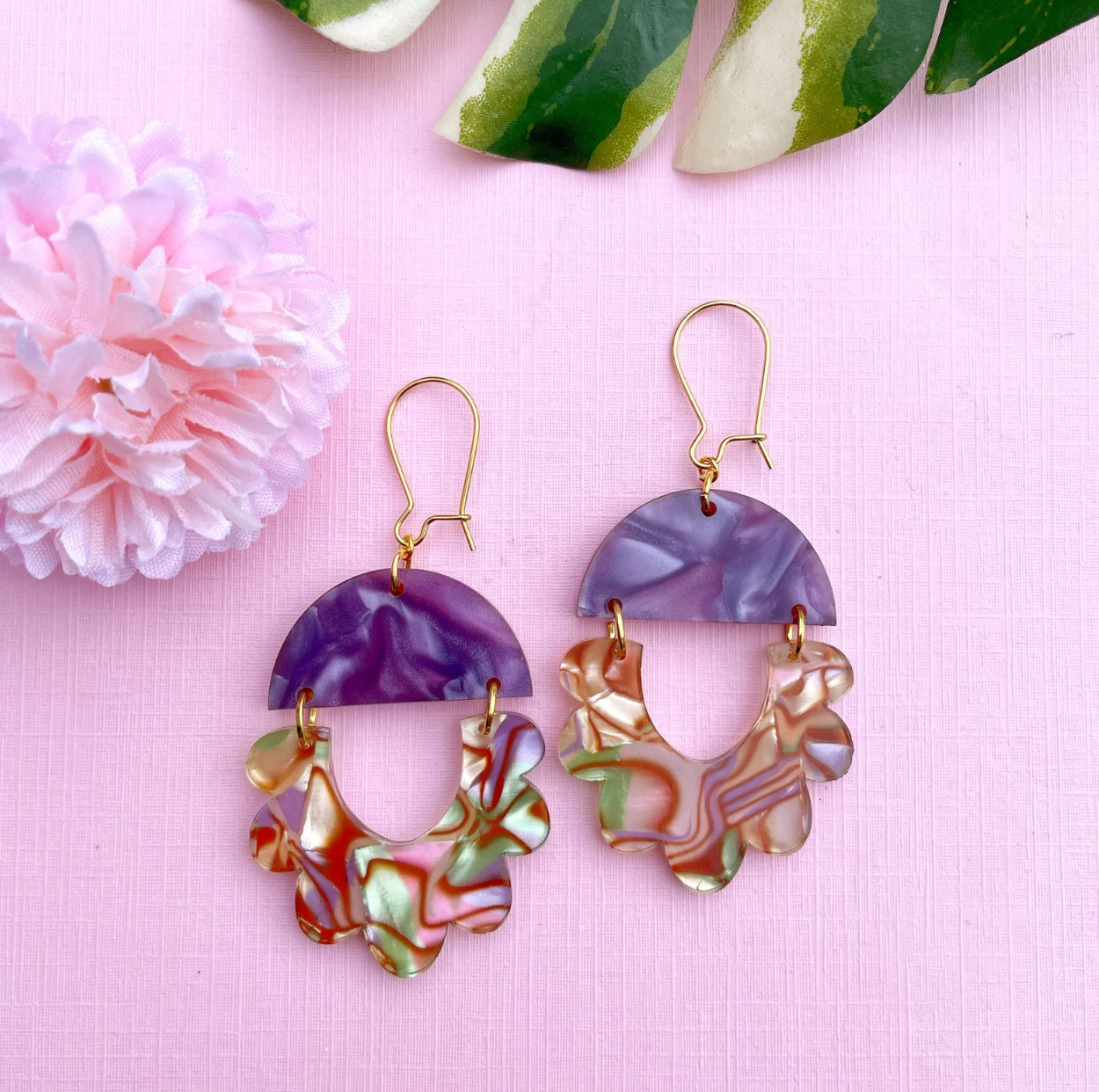 Abalone and Orchid Flower Petal Earrings